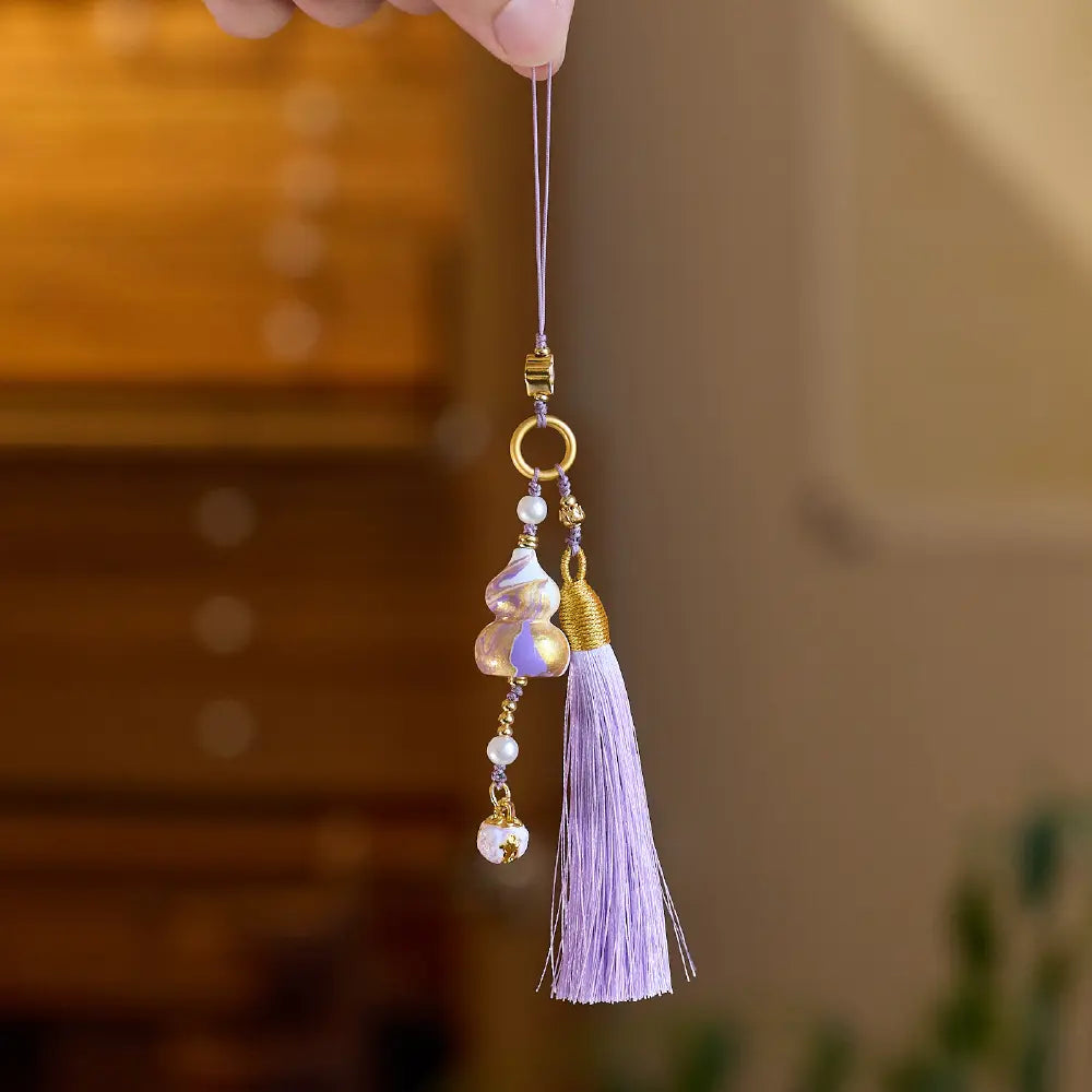 Chinese Lacquer Gourd Charm โ Taoist Lucky Amulet Phone Strap Bag Charm Car Hanging Gift Set