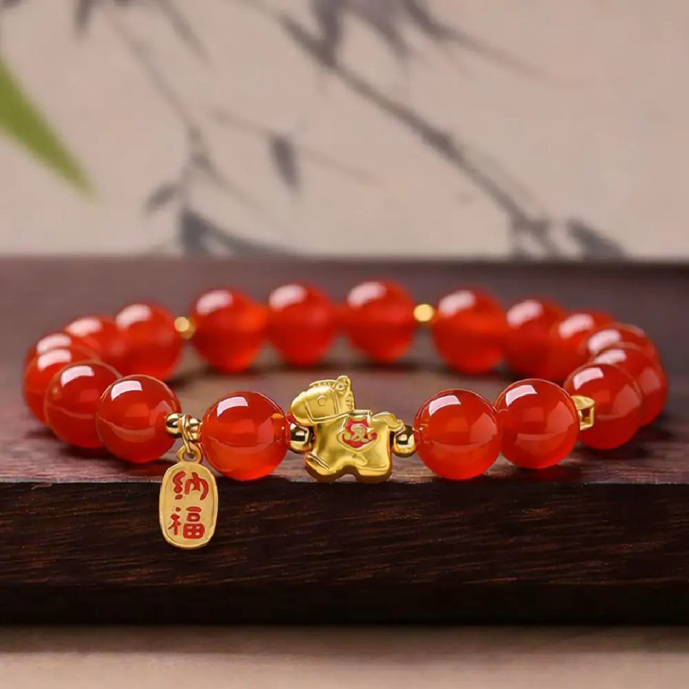 Natural Red Agate Bracelet – Year of the Horse 2026 Luck & Wealth Taoist Blessing Bracelet for Women