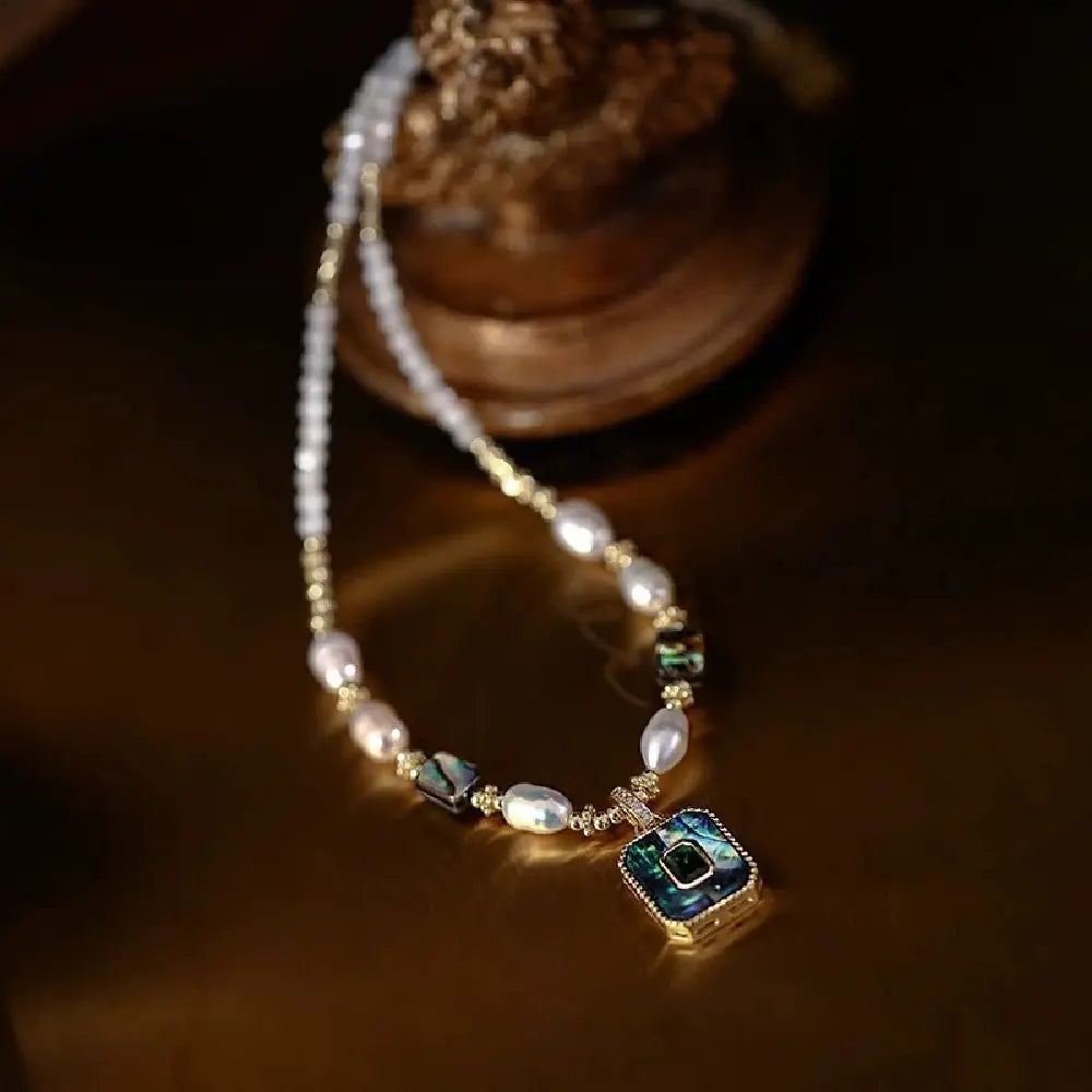 Freshwater Pearl & Abalone Shell Necklace – Taoist Protection Luxury Minimalist Energy Jewelry Gift Set
