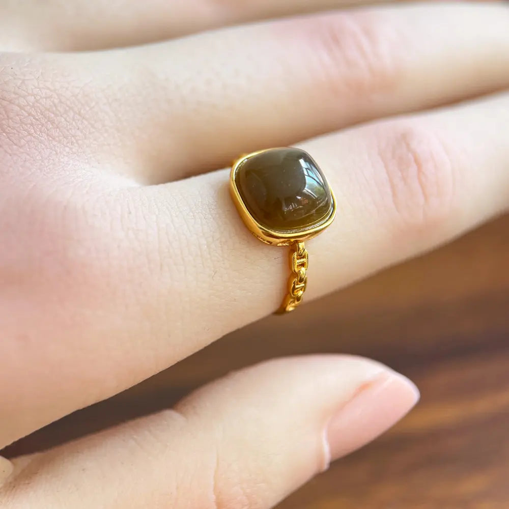 Natural Hetian Jade Sugar Cube Ring – S925 Silver Adjustable Taoist Blessing Gift Set