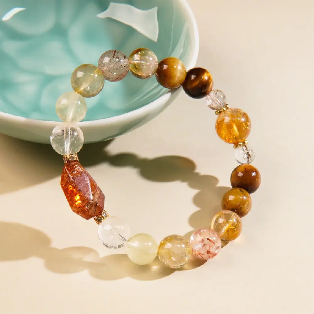 Natural Super Seven Crystal Bracelet – Taoist Wealth, Luck & Energy Alignment Bracelet Gift Set