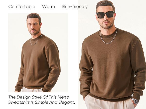 Men's Casual Fleece Long Sleeves Crewneck Sweatshirts Thick Cotton Pullover Sweatshirt for Men