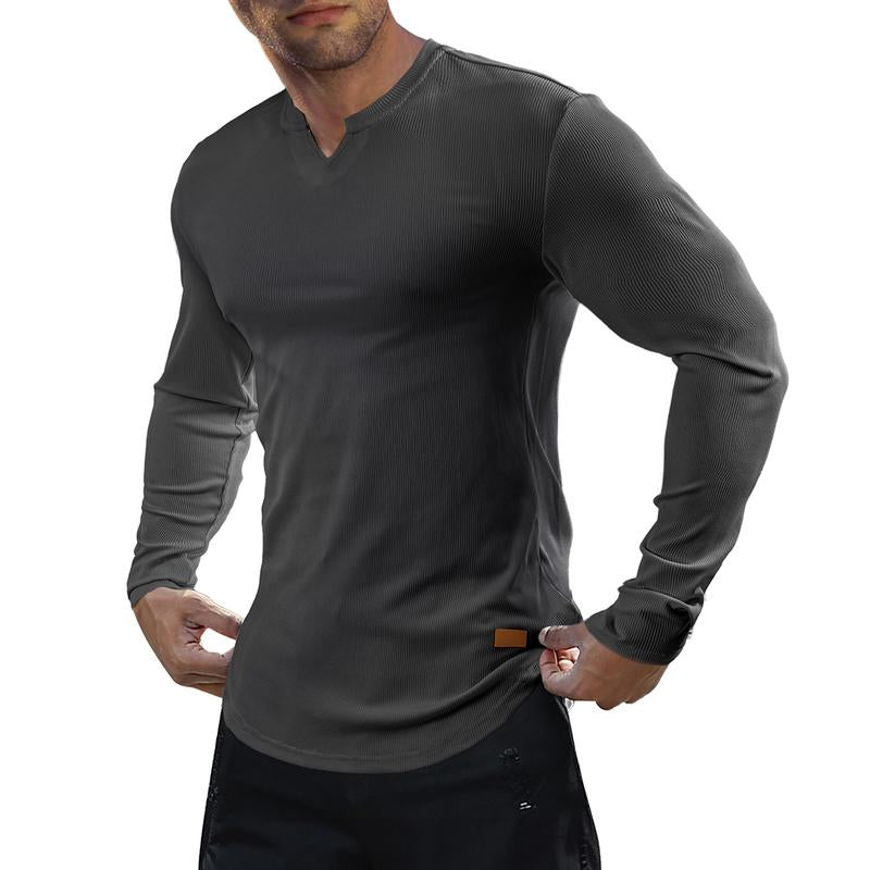 Men's Plain Casual Muscle Shirts for Men Slim Fitted T Shirt V-Neck Longline Ribbed Tees Shirts Long Sleeve Gym Workout Athletic Menswear Tops,Men's clothing for Daily Wear,Fashion Outfits 2025