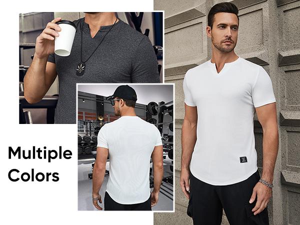 Men's Plain Muscle Slim Fitted T Shirt Polyester V-Neck Longline Shirt Gym Workout Athletic Tee Shirts Menswear Casual Tops,Short Sleeve T-Shirt for Daily Outdoor Wear,Men's Streetwear Outfits