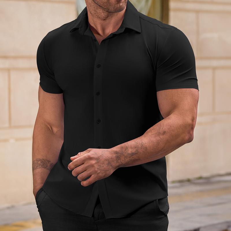 Mens Muscle Fit Dress Shirts Casual Button Down Shirt Short Sleeve Wrinkle-Free Shirts 