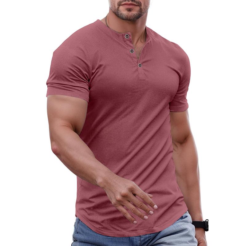 Men's Plain Muscle Slim Fitted Henley Shirts Crewneck Longline T-Shirt Gym Workout Athletic Shirt Tees with Button Menswear Casual Tops,Men's Classic Streetwear Clothing for Daily Wear,Fall Fashion Outfits 2025