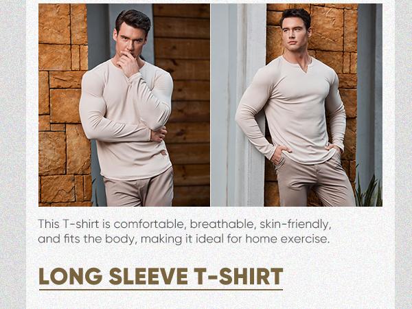 Men's Plain Casual Muscle Shirts for Men Slim Fitted T Shirt V-Neck Longline Ribbed Tees Shirts Long Sleeve Gym Workout Athletic Menswear Tops,Men's clothing for Daily Wear,Fashion Outfits 2025