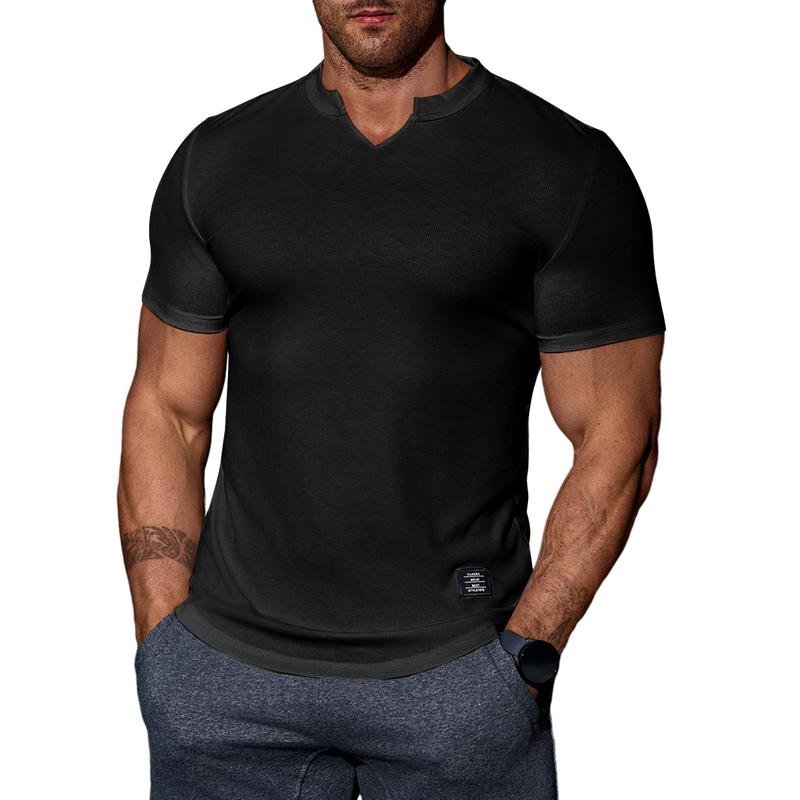 Men's Plain Muscle Slim Fitted T Shirt Polyester V-Neck Longline Shirt Gym Workout Athletic Tee Shirts Menswear Casual Tops,Short Sleeve T-Shirt for Daily Outdoor Wear,Men's Streetwear Outfits
