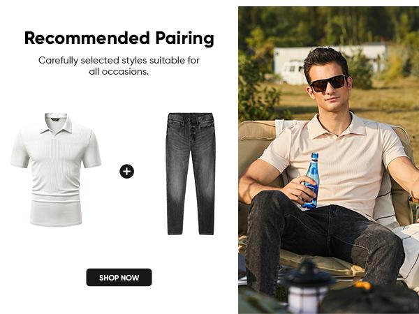 Men's Muscle V Neck Polo Shirts Casual Short Sleeve Slim Fit Ribbed Golf T Shirt Athletic Tee 