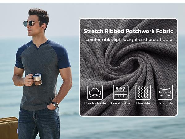 Mens Muscle Slim T Shirt V-Neck Longline Henley Shirt Gym Workout Athletic Tee Shirts, men gifts 