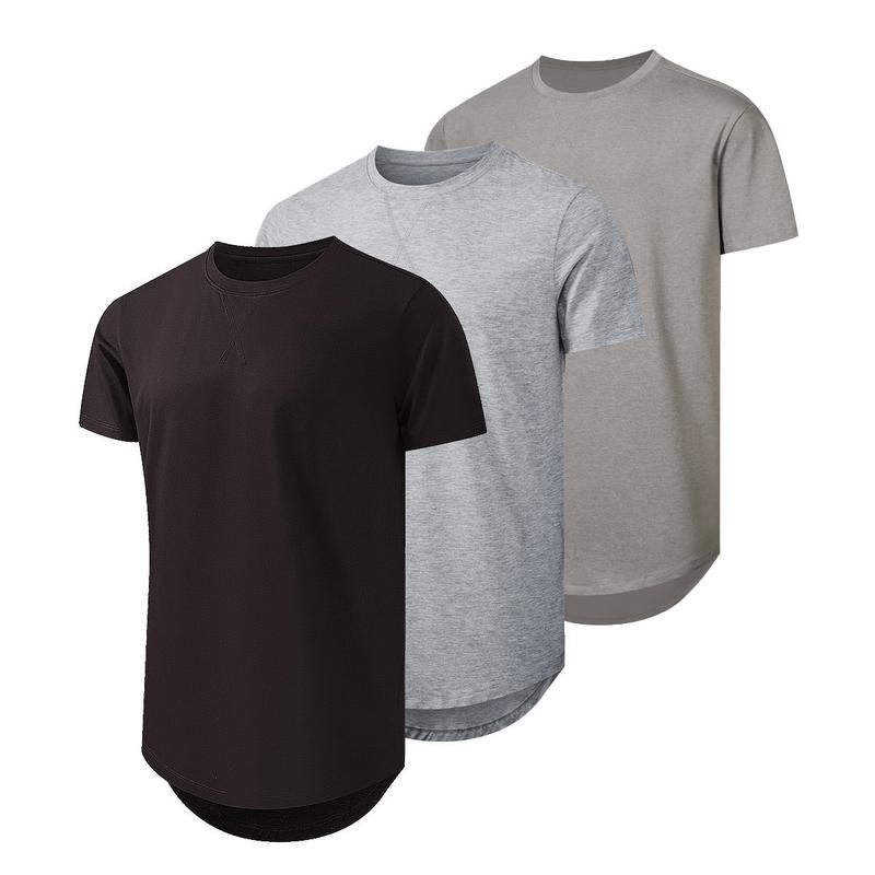 Mens 3 Pack Cotton Hipster Hip Hop Longline Crewneck T-Shirt,Menswear Casual Tshirt Tops,TikTokShopfalldealsforyou