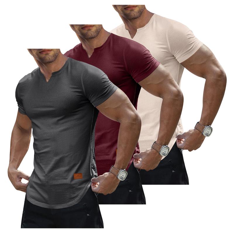 Men's Plain Muscle Slim Fitted T Shirt Polyester V-Neck Longline Shirt Gym Workout Athletic Tee Shirts Menswear Casual Tops,Short Sleeve T-Shirt for Daily Outdoor Wear,Men's Streetwear Outfits