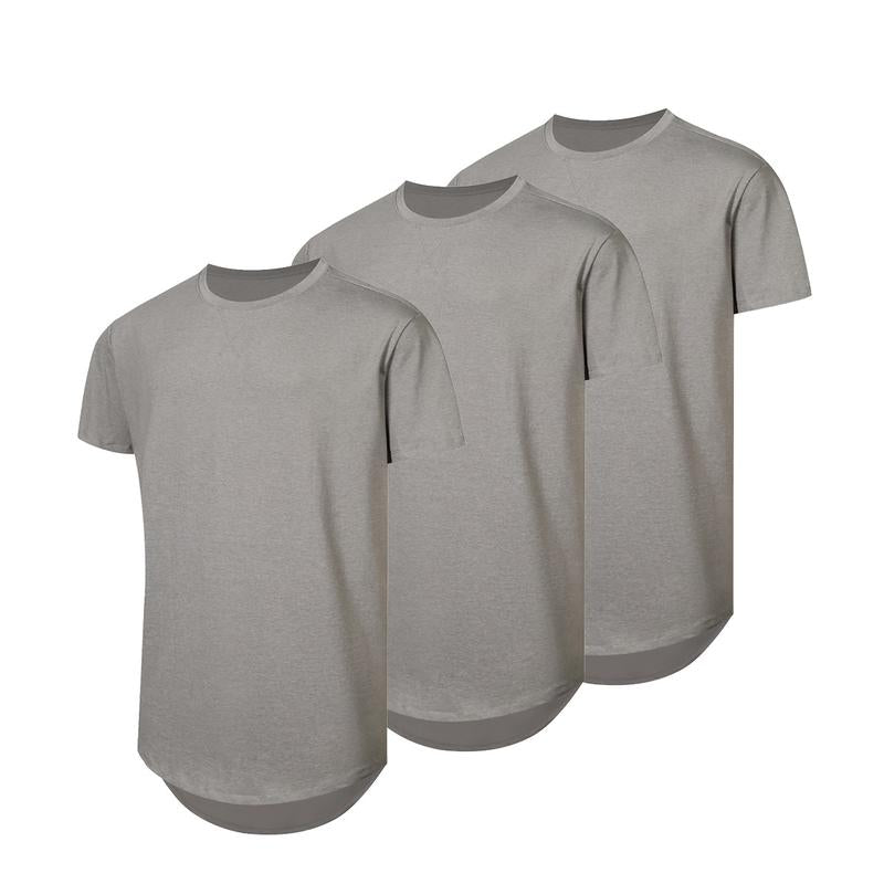 Mens 3 Pack Cotton Hipster Hip Hop Longline Crewneck T-Shirt,Menswear Casual Tshirt Tops,TikTokShopfalldealsforyou