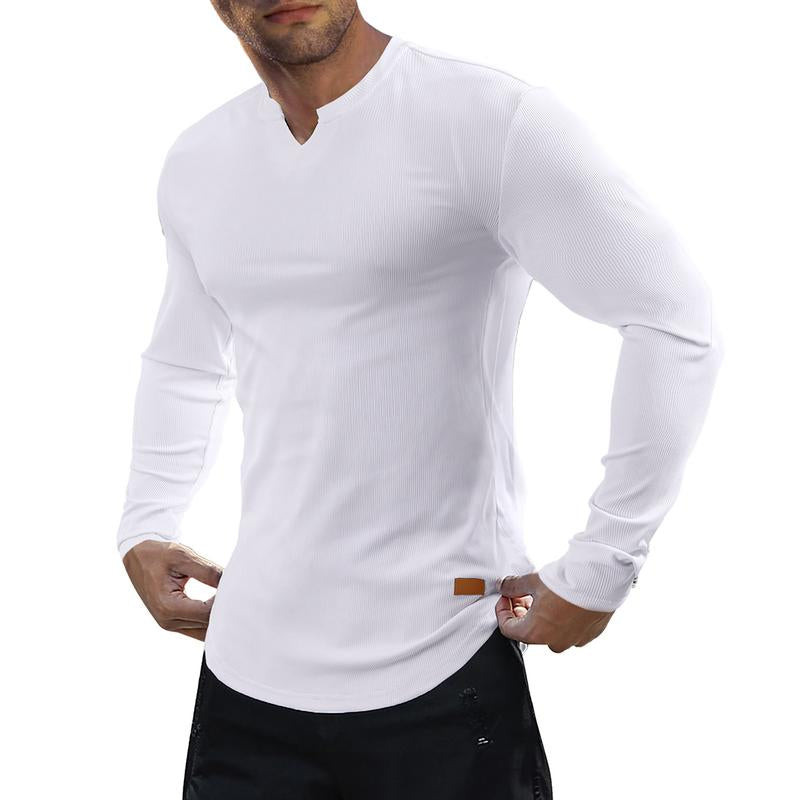 Men's Plain Casual Muscle Shirts for Men Slim Fitted T Shirt V-Neck Longline Ribbed Tees Shirts Long Sleeve Gym Workout Athletic Menswear Tops,Men's clothing for Daily Wear,Fashion Outfits 2025