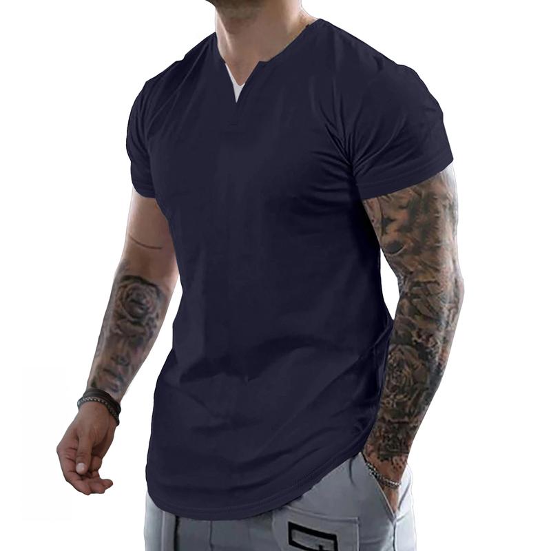 Mens Casual Muscle Slim Fitted T Shirt Short Sleeve V-Neck Soft Tee Shirt,Gym Workout Athletic Menswear Tops,Men's clothing for Daily Wear,Fashion Outfits 2025