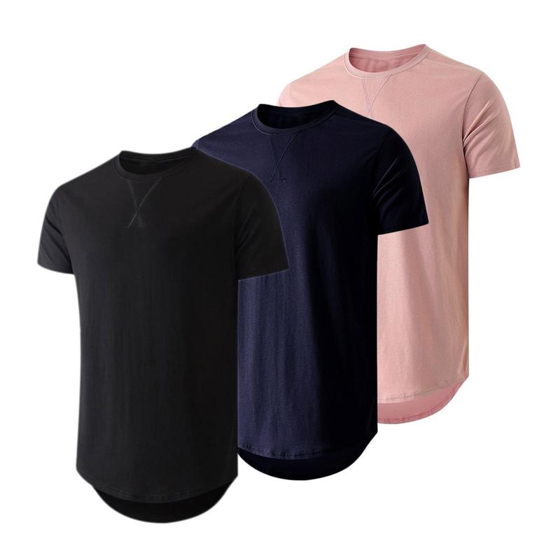 Mens 3 Pack Cotton Hipster Hip Hop Longline Crewneck T-Shirt,Menswear Casual Tshirt Tops,TikTokShopfalldealsforyou