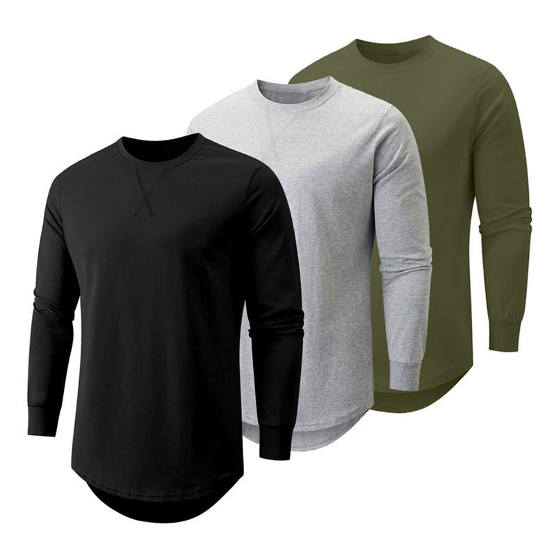 Mens 3 Pack Cotton Hipster Hip Hop Longline Crewneck Sport T-Shirt, Menswear Casual Top for Outdoor Daily Wear