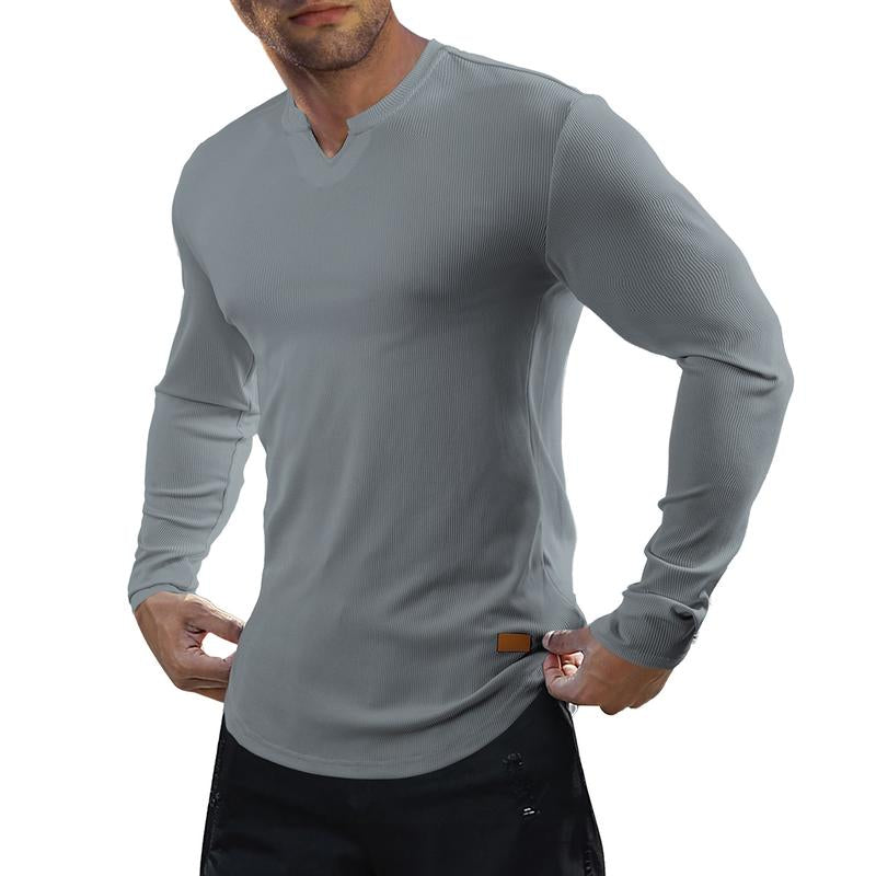 Men's Plain Casual Muscle Shirts for Men Slim Fitted T Shirt V-Neck Longline Ribbed Tees Shirts Long Sleeve Gym Workout Athletic Menswear Tops,Men's clothing for Daily Wear,Fashion Outfits 2025