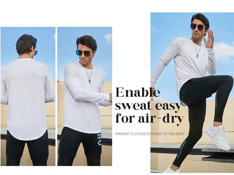 Mens 3 Pack Cotton Hipster Hip Hop Longline Crewneck Sport T-Shirt, Menswear Casual Top for Outdoor Daily Wear