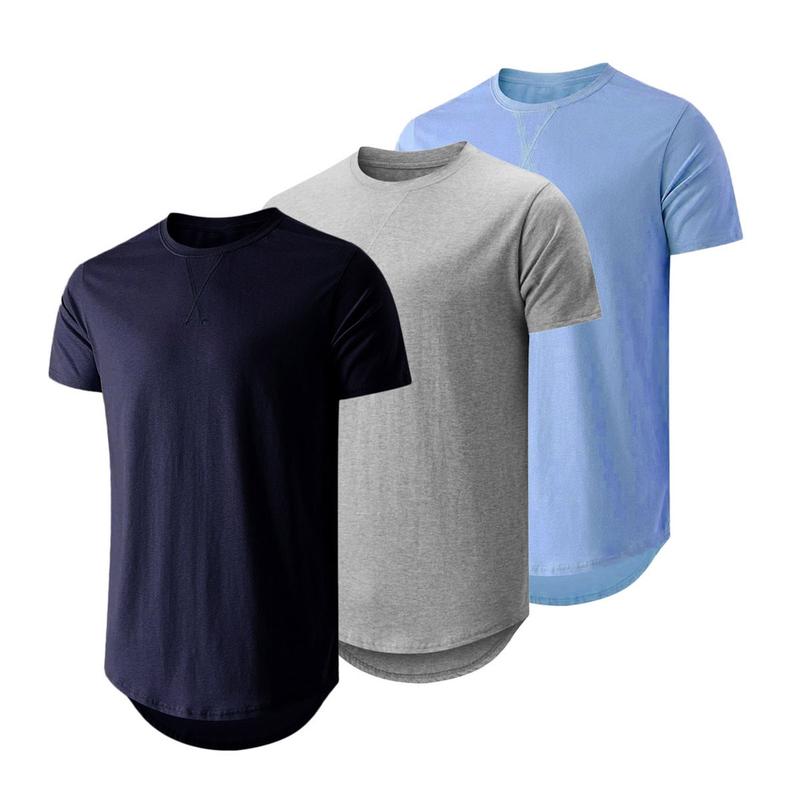 Mens 3 Pack Cotton Hipster Hip Hop Longline Crewneck T-Shirt,Menswear Casual Tshirt Tops,TikTokShopfalldealsforyou