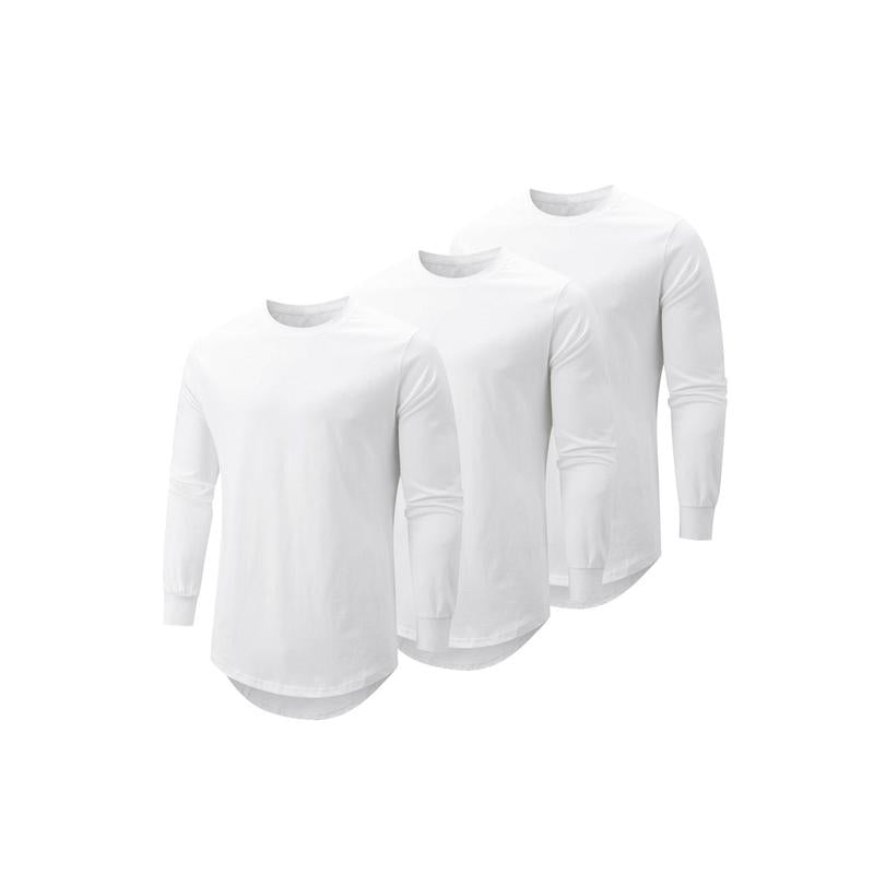 Mens 3 Pack Cotton Hipster Hip Hop Longline Crewneck Sport T-Shirt, Menswear Casual Top for Outdoor Daily Wear