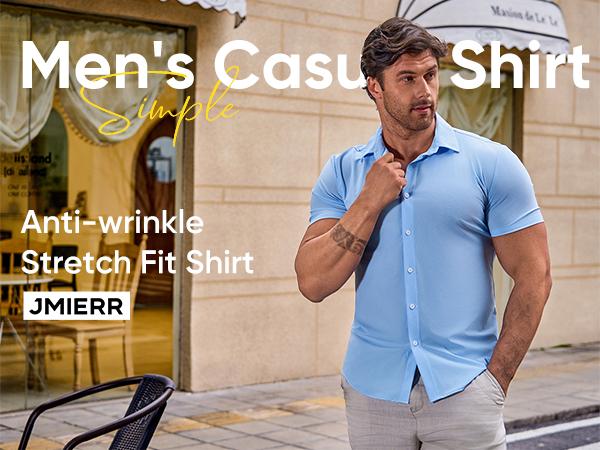 Mens Muscle Fit Dress Shirts Casual Button Down Shirt Short Sleeve Wrinkle-Free Shirts 