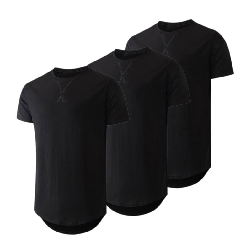 Mens 3 Pack Cotton Hipster Hip Hop Longline Crewneck T-Shirt,Menswear Casual Tshirt Tops,TikTokShopfalldealsforyou