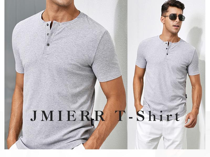 Men's Plain Muscle Slim Fitted Henley Shirts Crewneck Longline T-Shirt Gym Workout Athletic Shirt Tees with Button Menswear Casual Tops,Men's Classic Streetwear Clothing for Daily Wear,Fall Fashion Outfits 2025