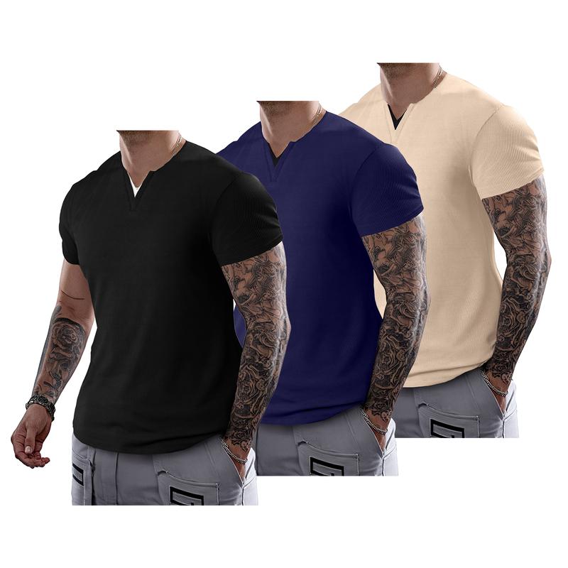 Mens Casual Muscle Slim Fitted T Shirt Short Sleeve V-Neck Soft Tee Shirt,Gym Workout Athletic Menswear Tops,Men's clothing for Daily Wear,Fashion Outfits 2025
