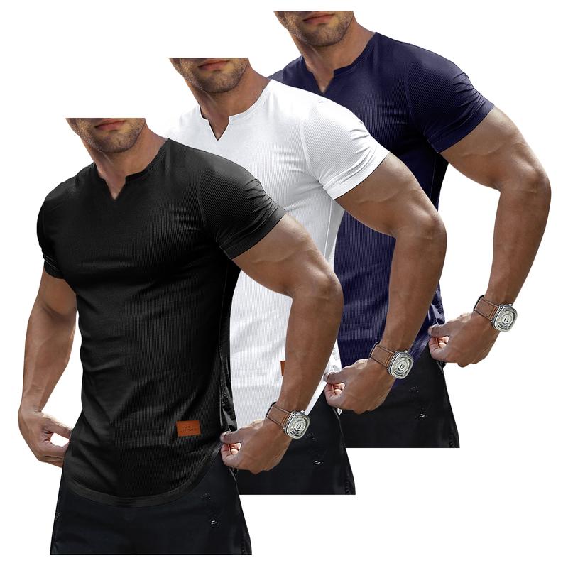 Men's Plain Muscle Slim Fitted T Shirt Polyester V-Neck Longline Shirt Gym Workout Athletic Tee Shirts Menswear Casual Tops,Short Sleeve T-Shirt for Daily Outdoor Wear,Men's Streetwear Outfits