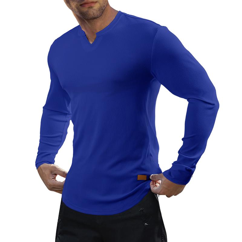 Men's Plain Casual Muscle Shirts for Men Slim Fitted T Shirt V-Neck Longline Ribbed Tees Shirts Long Sleeve Gym Workout Athletic Menswear Tops,Men's clothing for Daily Wear,Fashion Outfits 2025