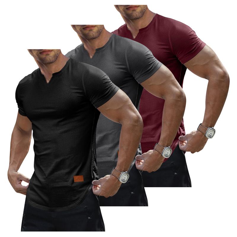 Men's Plain Muscle Slim Fitted T Shirt Polyester V-Neck Longline Shirt Gym Workout Athletic Tee Shirts Menswear Casual Tops,Short Sleeve T-Shirt for Daily Outdoor Wear,Men's Streetwear Outfits