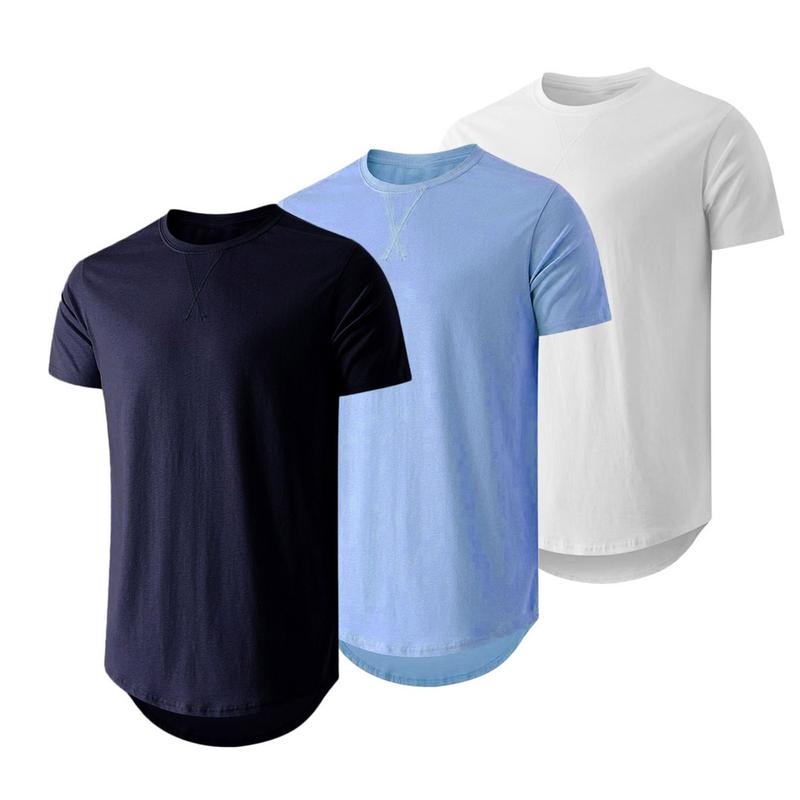 Mens 3 Pack Cotton Hipster Hip Hop Longline Crewneck T-Shirt,Menswear Casual Tshirt Tops,TikTokShopfalldealsforyou