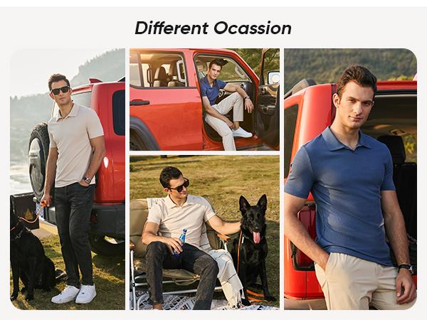 Men's Muscle V Neck Polo Shirts Casual Short Sleeve Slim Fit Ribbed Golf T Shirt Athletic Tee 