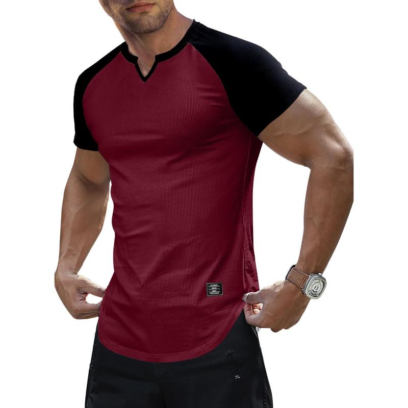 Mens Muscle Slim T Shirt V-Neck Longline Henley Shirt Gym Workout Athletic Tee Shirts, men gifts 