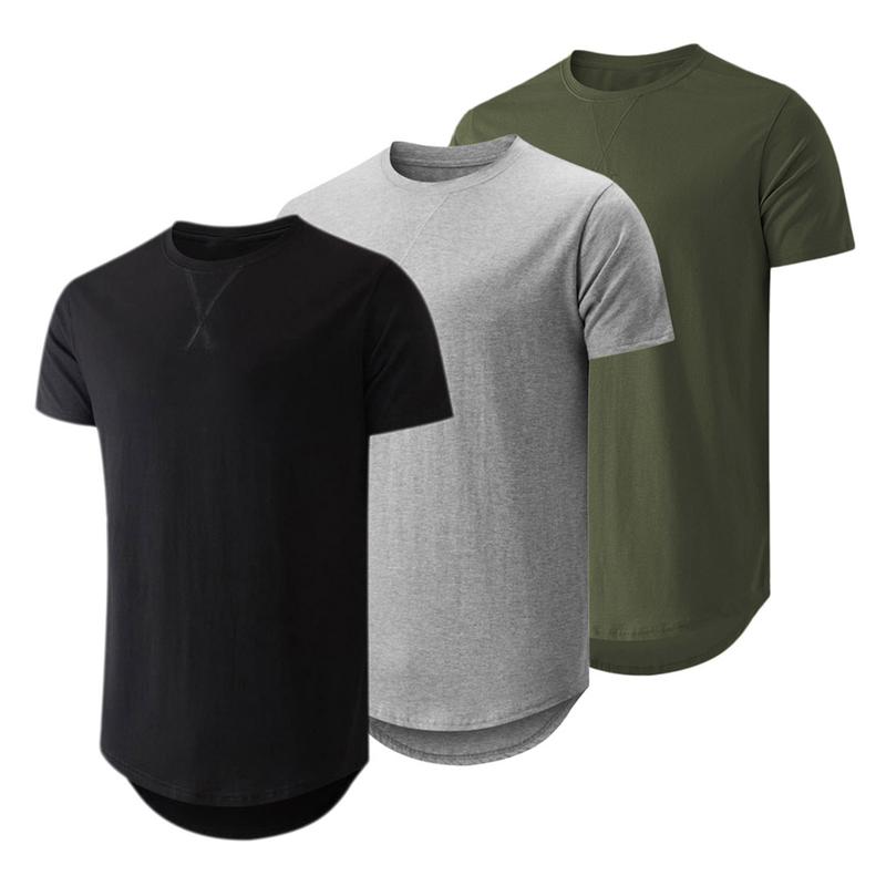 Mens 3 Pack Cotton Hipster Hip Hop Longline Crewneck T-Shirt,Menswear Casual Tshirt Tops,TikTokShopfalldealsforyou