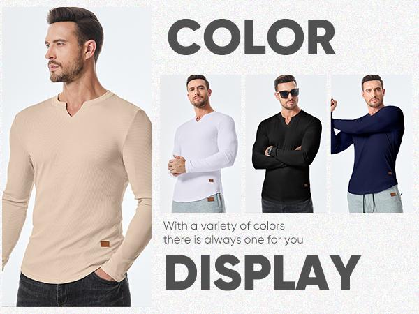 Men's Plain Casual Muscle Shirts for Men Slim Fitted T Shirt V-Neck Longline Ribbed Tees Shirts Long Sleeve Gym Workout Athletic Menswear Tops,Men's clothing for Daily Wear,Fashion Outfits 2025