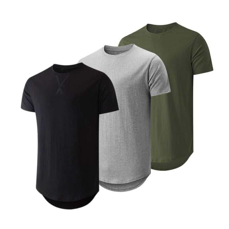 Mens 3 Pack Cotton Hipster Hip Hop Longline Crewneck T-Shirt,Menswear Casual Tshirt Tops,TikTokShopfalldealsforyou