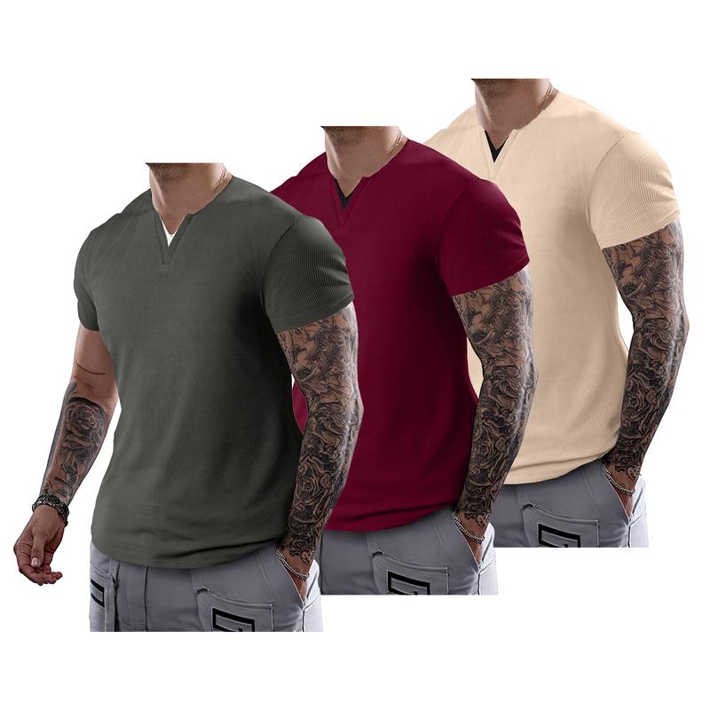 Mens Casual Muscle Slim Fitted T Shirt Short Sleeve V-Neck Soft Tee Shirt,Gym Workout Athletic Menswear Tops,Men's clothing for Daily Wear,Fashion Outfits 2025