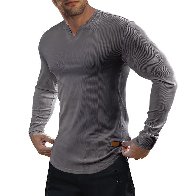 Men's Plain Casual Muscle Shirts for Men Slim Fitted T Shirt V-Neck Longline Ribbed Tees Shirts Long Sleeve Gym Workout Athletic Menswear Tops,Men's clothing for Daily Wear,Fashion Outfits 2025