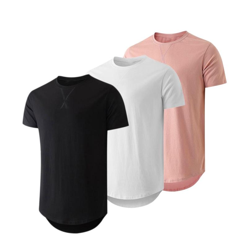 Mens 3 Pack Cotton Hipster Hip Hop Longline Crewneck T-Shirt,Menswear Casual Tshirt Tops,TikTokShopfalldealsforyou