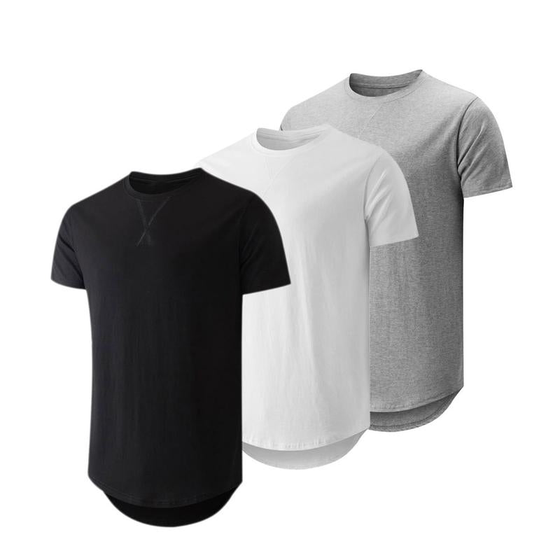 Mens 3 Pack Cotton Hipster Hip Hop Longline Crewneck T-Shirt,Menswear Casual Tshirt Tops,TikTokShopfalldealsforyou