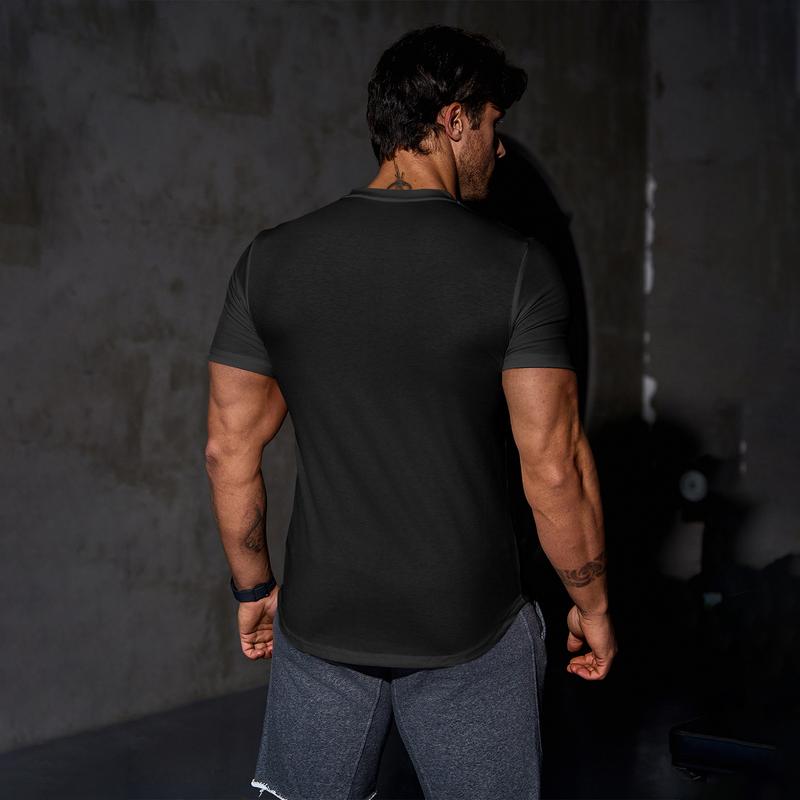 Men's Plain Muscle Slim Fitted T Shirt Polyester V-Neck Longline Shirt Gym Workout Athletic Tee Shirts Menswear Casual Tops,Short Sleeve T-Shirt for Daily Outdoor Wear,Men's Streetwear Outfits