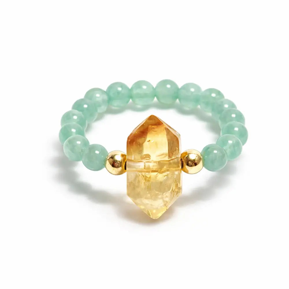 Citrine & Aventurine Crystal Ring – Wealth, Luck & Taoist Energy Protection Minimalist Luxury Gift for Women
