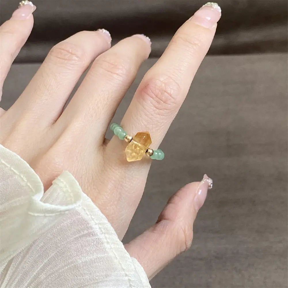 Citrine & Aventurine Crystal Ring – Wealth, Luck & Taoist Energy Protection Minimalist Luxury Gift for Women