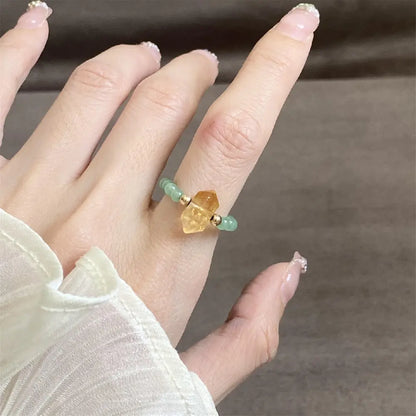 Citrine & Aventurine Crystal Ring – Wealth, Luck & Taoist Energy Protection Minimalist Luxury Gift for Women