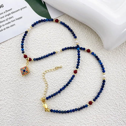 Dunhuang Lapis Lazuli Necklace – Handmade Natural Stone Beaded Pendant Taoist Protection Jewelry Gift Set