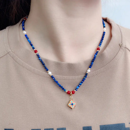 Dunhuang Lapis Lazuli Necklace – Handmade Natural Stone Beaded Pendant Taoist Protection Jewelry Gift Set