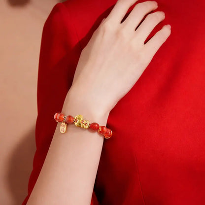 Natural Red Agate Bracelet – Year of the Horse 2026 Luck & Wealth Taoist Blessing Bracelet for Women
