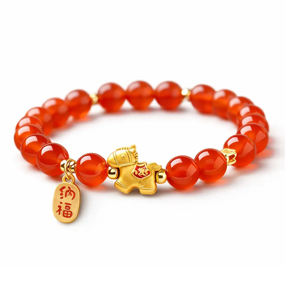 Natural Red Agate Bracelet – Year of the Horse 2026 Luck & Wealth Taoist Blessing Bracelet for Women